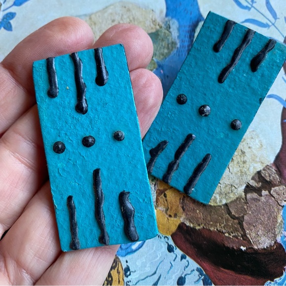 Vintage 80’s pop art turquoise and black rectangle earrings, very lightweight - Picture 4 of 4